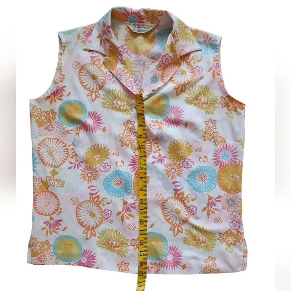 LADY Manhattan Vintage Sleeveless Bright Floral Design Blouse Sz.14 - Picture 4 of 5